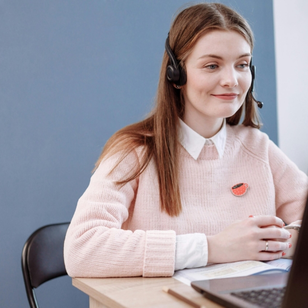 Woman working on laptop in office